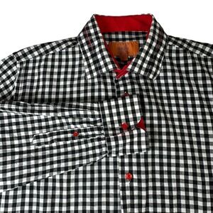 V9 Verse 9 Neckwear Black White Plaid Red Button UP  Shirt 16-16.5 34/35